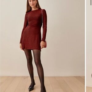 Reformation Burgundy Long Sleeve Dress
